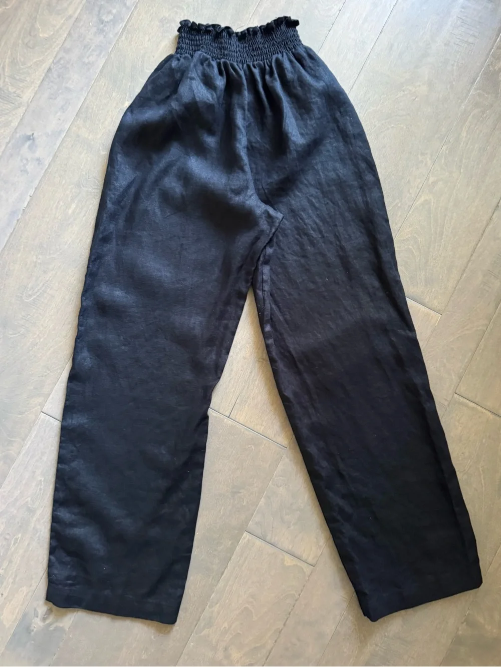 Reformation 100% Linen Smocked Paperbag Wide-Leg Pants